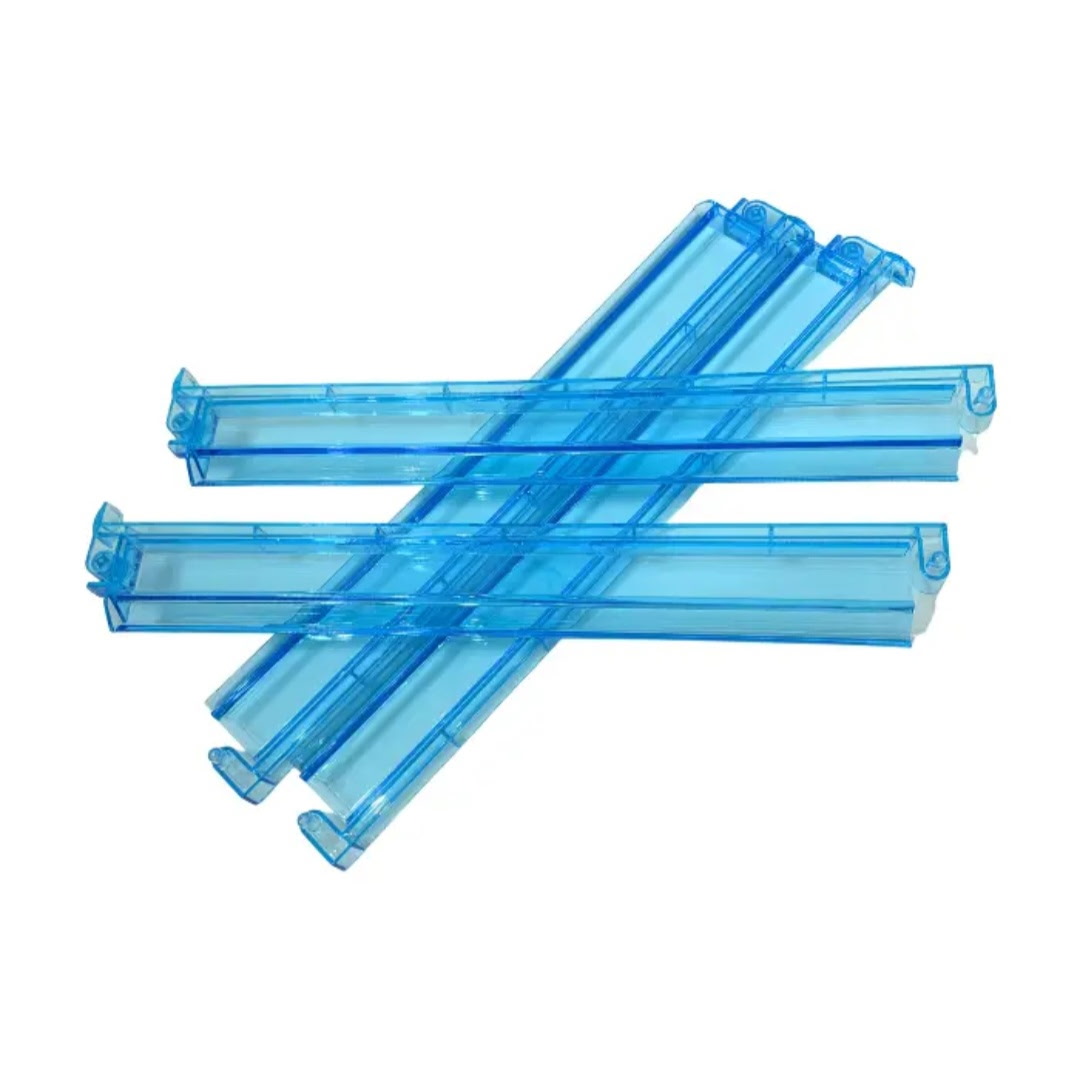 Four transparent sky blue Mahjong racks with integrated pushers